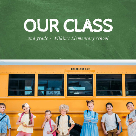 Designvorlage Cute Kids near School Bus für Photo Book