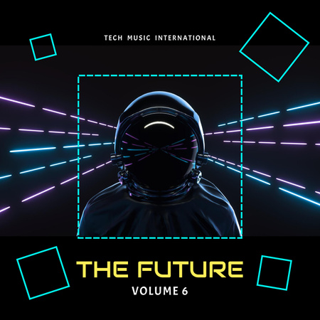 Astronaut in Neon Cyberspace Album Cover Design Template