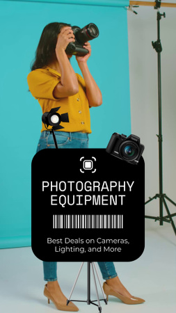Professzionális fényképészeti felszerelés ajánlat vonalkóddal TikTok Video tervezősablon