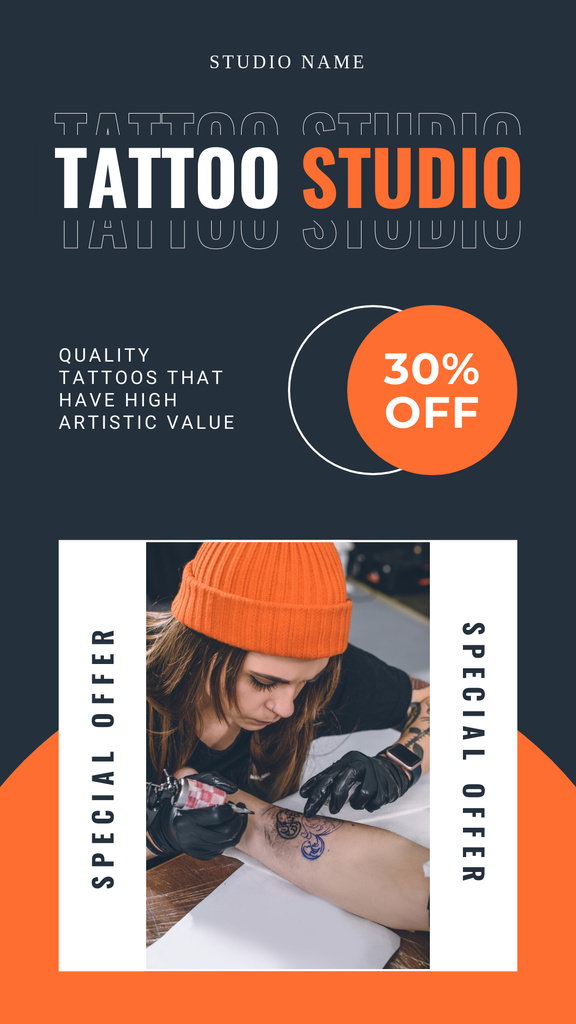 Quality Tattoo Studio Services With Discount Instagram Story Modelo de Design
