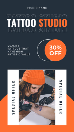 Serviços de estúdio de tatuagem de qualidade com desconto Instagram Story Modelo de Design