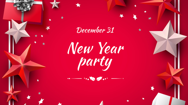 New Year Party Announcement with Festive Stars FB event cover Πρότυπο σχεδίασης