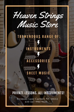 Cool Music Store Offer With Guitars Postcard 4x6in Vertical Design Template
