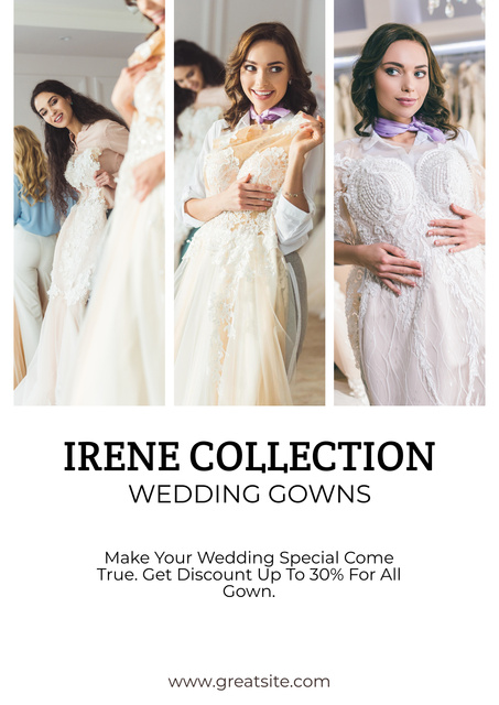 Wedding Atelier Ad with Brides Trying on Dresses Posterデザインテンプレート