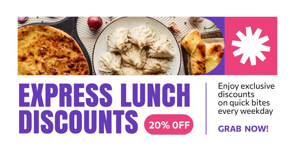 Ad of Express Lunch Discounts with Food on Table Facebook AD Šablona návrhu