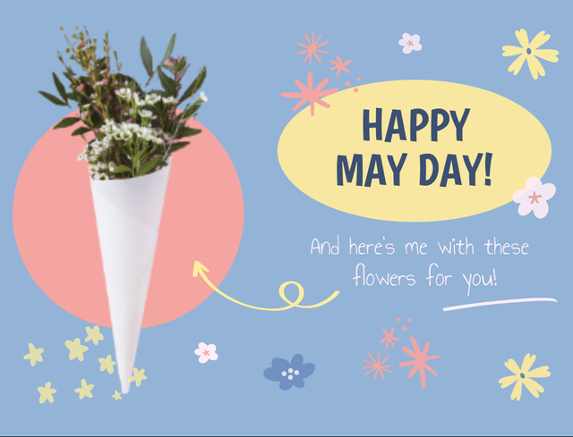 Awesome May Day Greeting With Bouquet Postcard 4.2x5.5in Šablona návrhu
