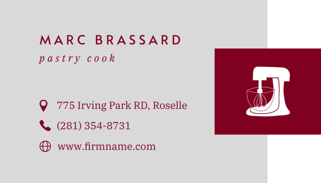 Designvorlage Pastry Cook Services Offer with Mixer Illustration für Business Card US