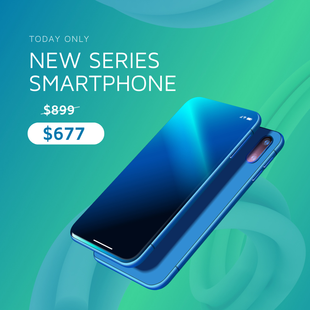 Sale of New Series of Smartphones in Blue Color Instagram AD tervezősablon