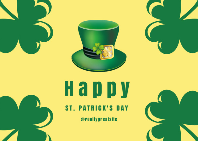 Happy St. Patrick's Day with Hat and Clover Postcard 5x7in Design Template