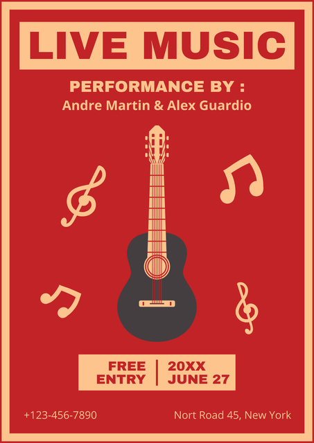 Exciting Guitar Live Music Event With Performers Poster Design Template