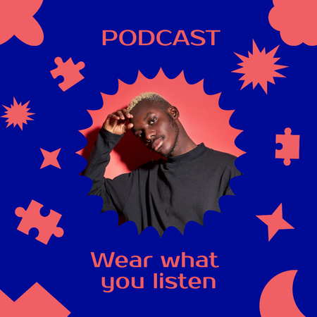 Podcast Topic Announcement with Stylish Young Man Instagram Tasarım Şablonu