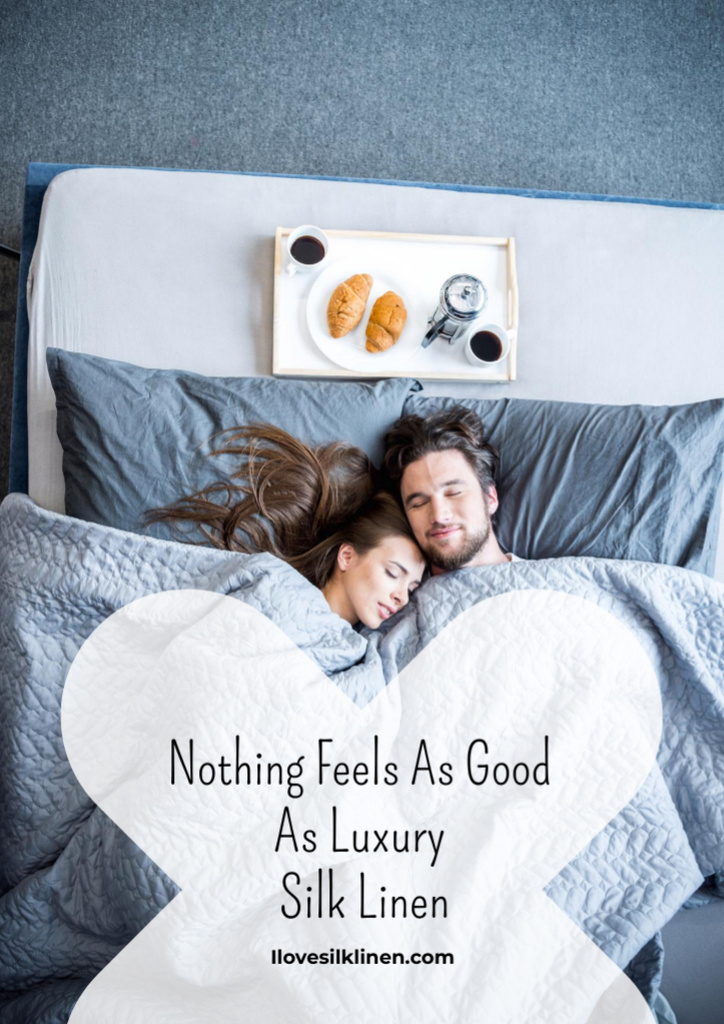 Modèle de visuel Silk Bed Linen Ad with Couple Sleeping in Bed - Flyer A4