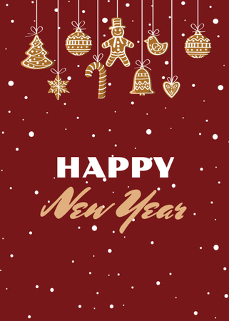 Modèle de visuel Voeux de nouvel an mignon sur rouge - Postcard 5x7in Vertical