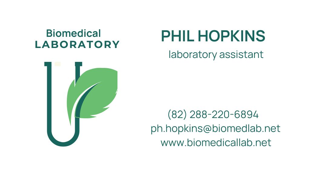 Designvorlage Laboratory Assistant Services Offer with green leaf für Business card