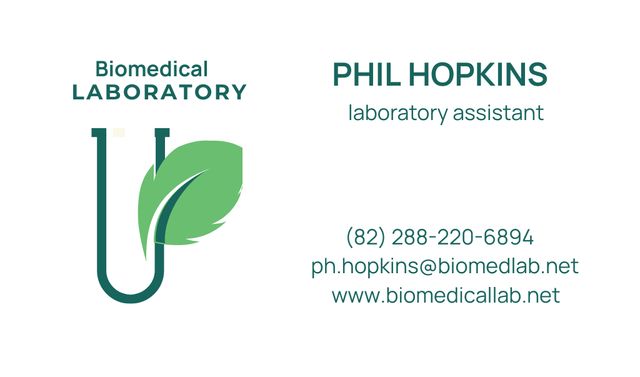 Ontwerpsjabloon van Business card van Laboratory Assistant Services Offer with green leaf