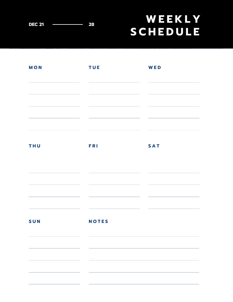 Szablon projektu Simple Weekly Planner Notepad 8.5x11in