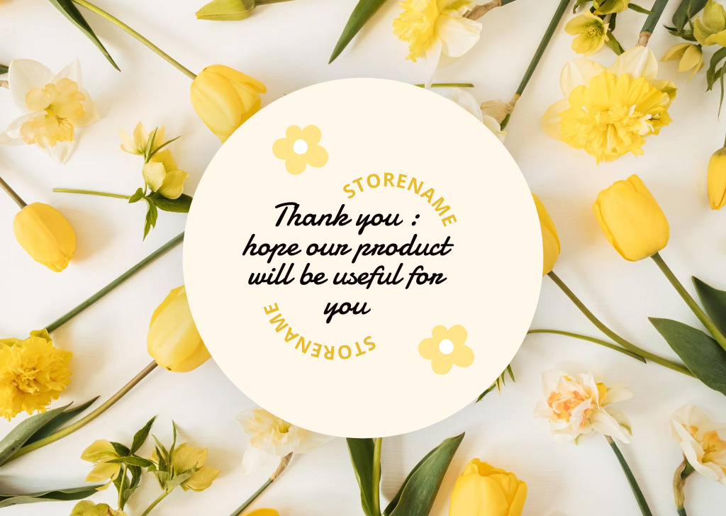 Plantilla de diseño de Thank You Message with Yellow Tulips and Daffodils Card 