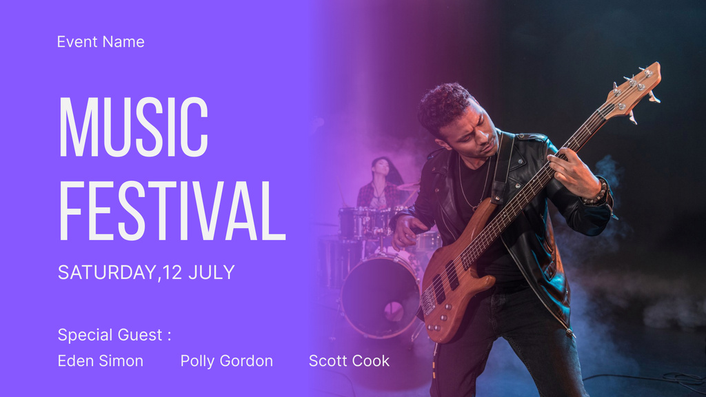 Music Festival Announcement with Guitar Player FB event cover tervezősablon
