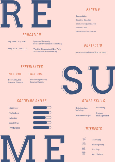 Template di design Creative Director Skills and Experience List Resume
