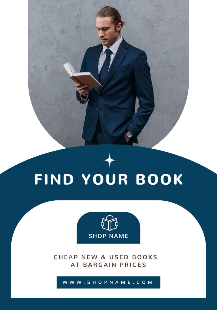 Handsome Man Reading Book in Blue Poster 28x40in Design Template