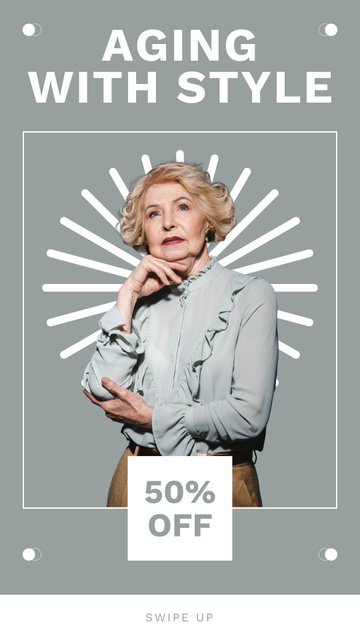 Template di design Fashionable Outfits With Discount For Elderly on Grey Instagram Story