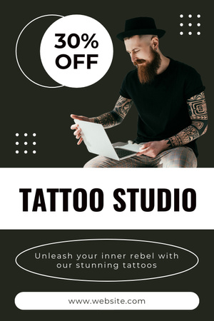 Ontwerpsjabloon van Pinterest van Inspirerende tatoeëerderservice in studioaanbieding met korting