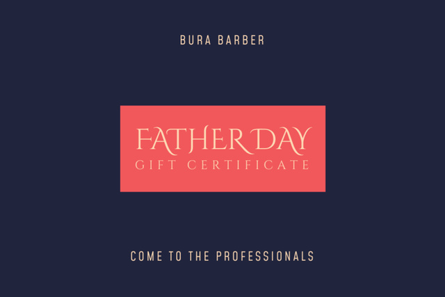 Father's Day Free Haircut Announcement on Blue Gift Certificate Tasarım Şablonu