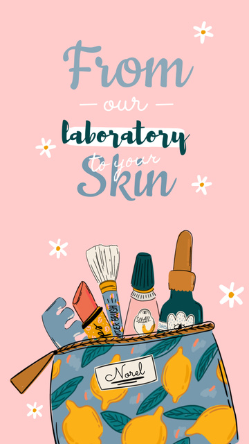 Skincare Ad with Cosmetics in Bag Instagram Video Story Design Template