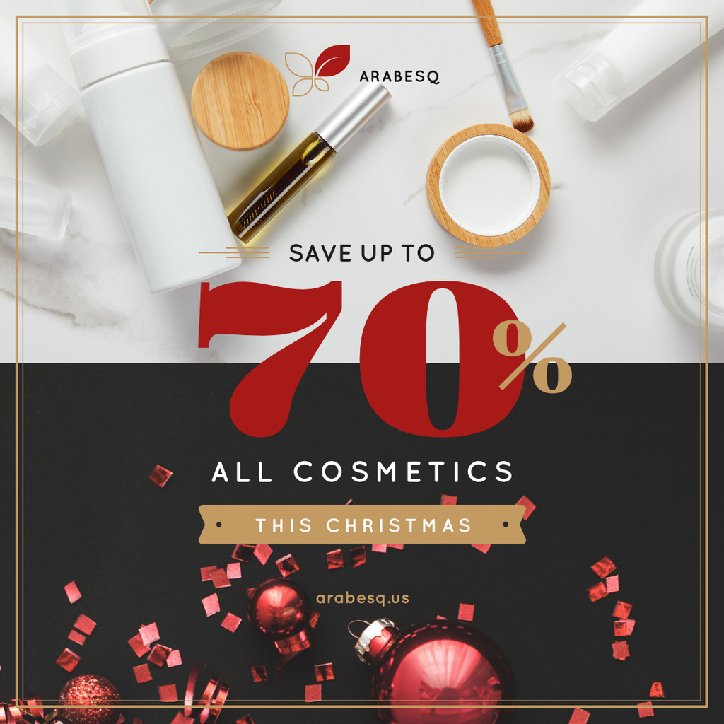 Christmas Cosmetics Sale with Red Decorations Instagramデザインテンプレート