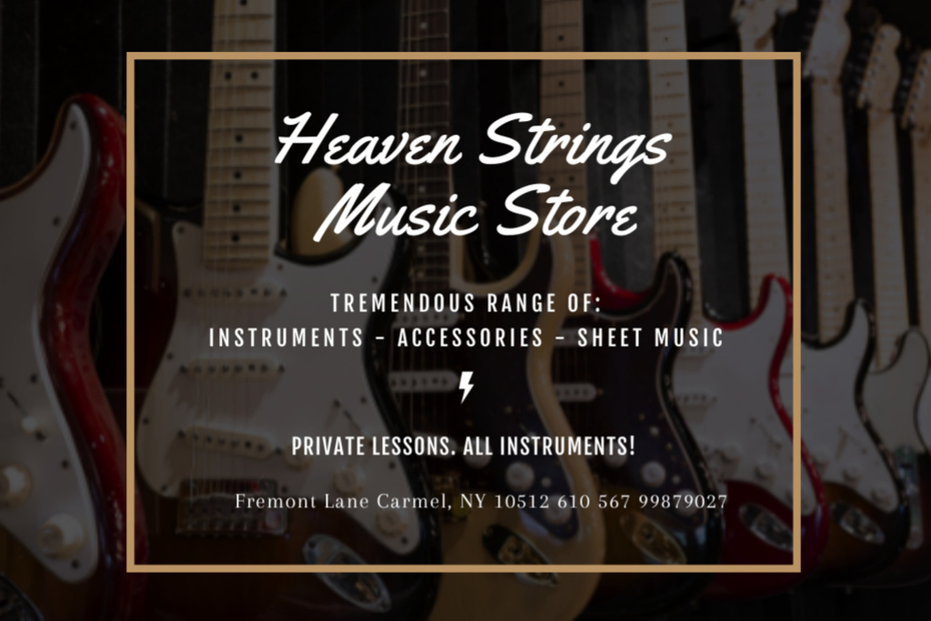 Designvorlage Melodic Bargain At Music Store With Guitars für Postcard 4x6in