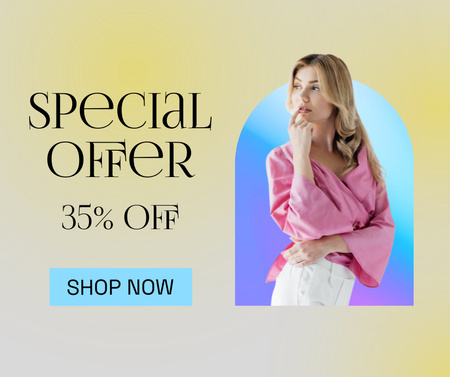 Special Offer Ad with Woman in Pink Blouse Facebook Design Template