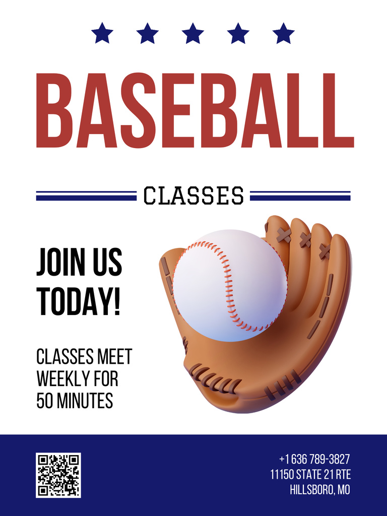 Template di design Baseball Classes Ad with Glove and Ball Poster US