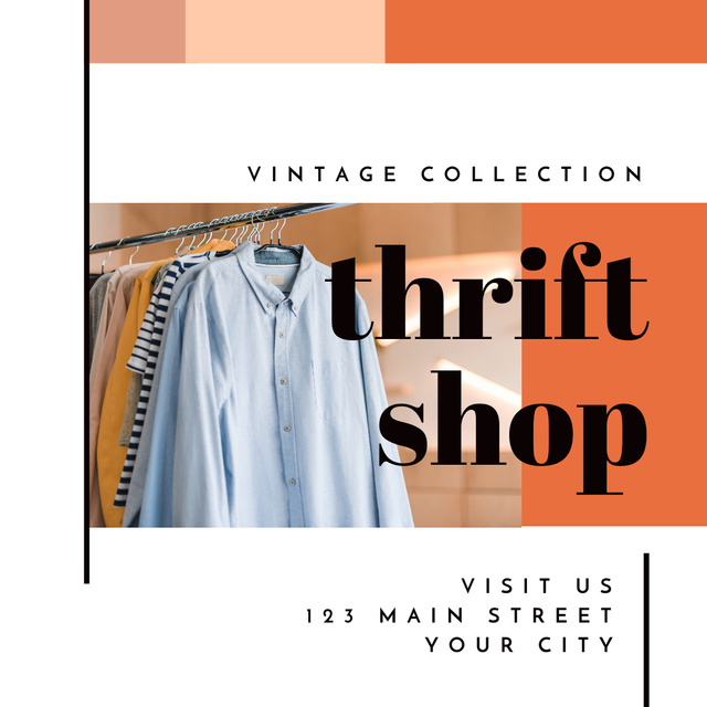 Template di design Thrift clothes in shop orange Animated Post