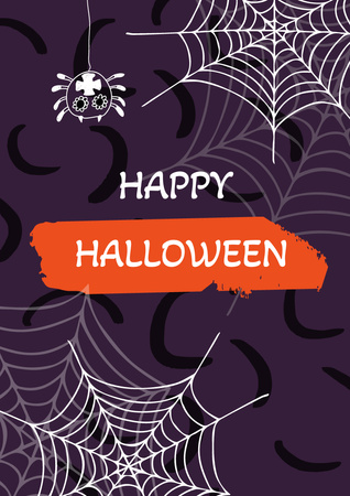 Halloween Holiday Greeting with Cute Spider Poster A3 Design Template