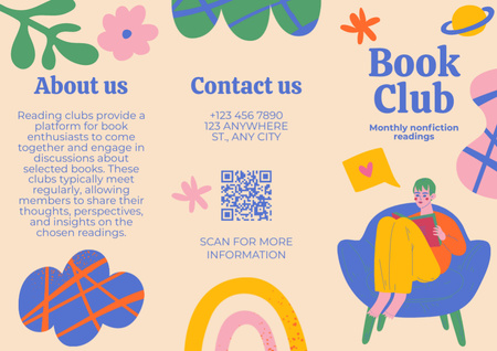 Plantilla de diseño de Anuncio del club de lectura con lector en sillón Brochure 