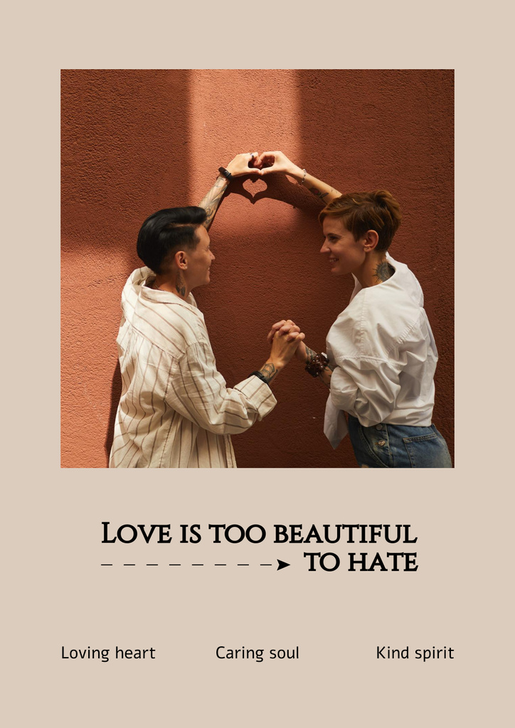 Designvorlage Phrase about Love with LGBT Couple on Beige für Poster