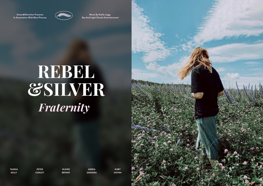 Movie Announcement with Woman in Floral Field Poster A2 Horizontal Πρότυπο σχεδίασης