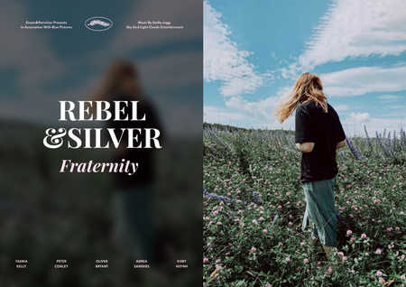Designvorlage Movie Announcement with Girl in Floral Field für Poster A2 Horizontal