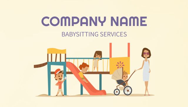 Babysitting Services Offer with Cartoon Owl Business Card US Tasarım Şablonu