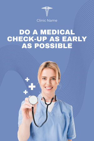 Offer of Medical Checkup with Nurse with Stethoscope Pinterest Design Template