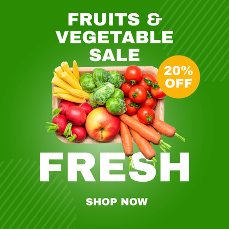 Fresh Veggies And Fruits Set With Discount Instagram Design Template