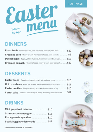 Easter Meals Offer with Eggs in Bowl Menu Design Template