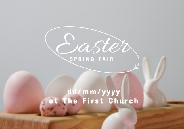 Easter Fair Announcement with Painted Eggs and Toy Bunnies Flyer A5 Horizontal Design Template