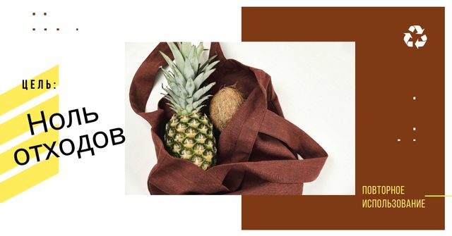 Zero Waste Concept Pineapple and Coconut in Textile Bag Facebook AD – шаблон для дизайна