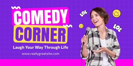 Designvorlage Stand-up-Show-Werbung mit einer Darstellerin, die Witze erzählt für Image