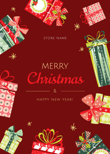 Enchanting Christmas And New Year Cheers With Colorful Gifts Postcard 5x7in Vertical Tasarım Şablonu
