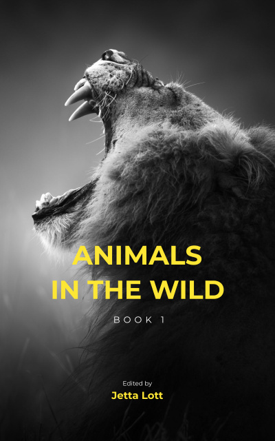 Designvorlage Wild Lion Roaring in Black and White für Book Cover