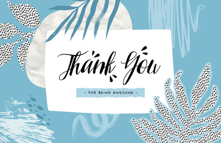 Thankful Phrase with Leaves Illustration on Blue Thank You Card 5.5x8.5in tervezősablon