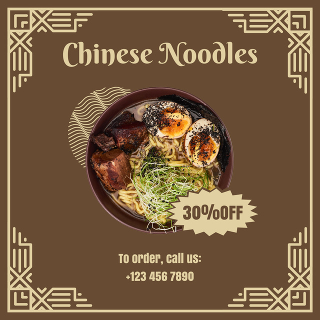 Designvorlage Chinese Noodle Discount Announcement on Beige für Instagram