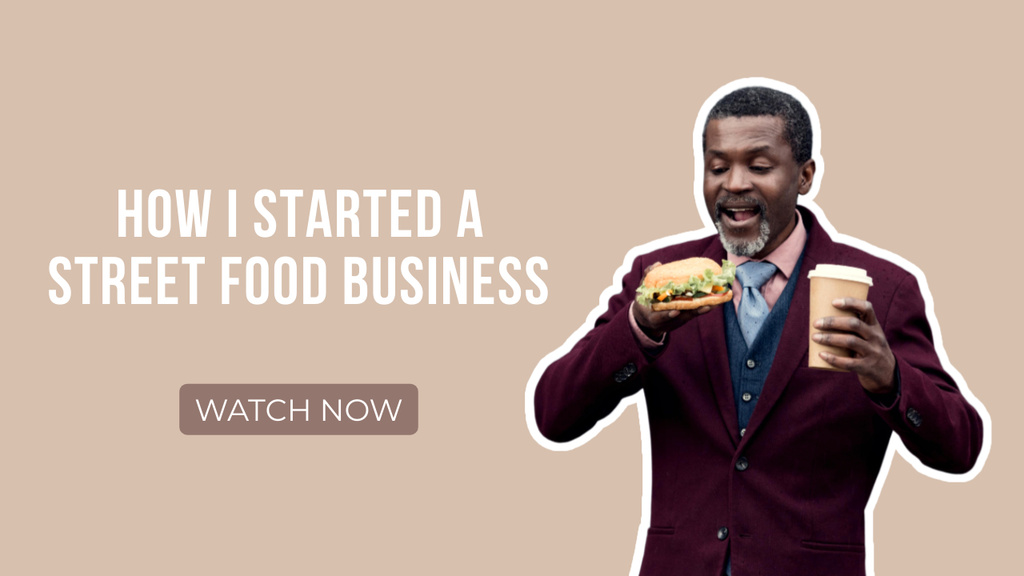 Designvorlage Street Food Business Startup with African American Man für Youtube Thumbnail